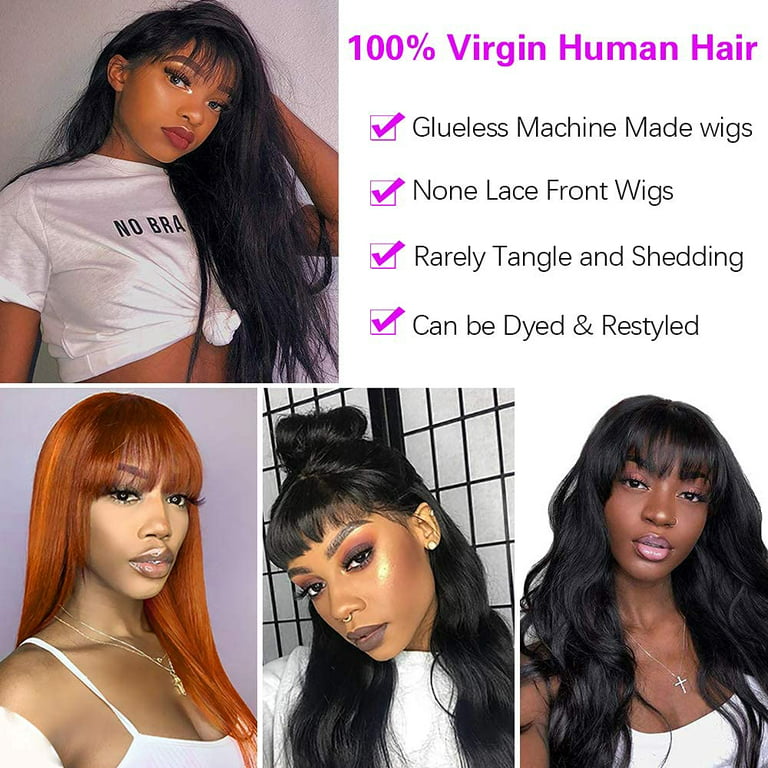 ELEMENT Long Silky Straight Hair Wigs With Bangs For Black Women