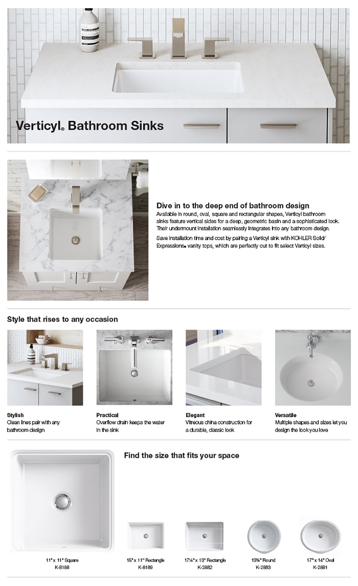 KOHLER K-8189 Verticyl Rectangle under-mount bathroom sink