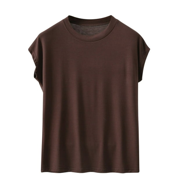 Timegard Pyjama Haut pour Femmes Col Ras du Cou Manches Courtes Coupe Ample Doux Tenue d'Intérieur Décontractée Couleur Unie T-Shirt Mince