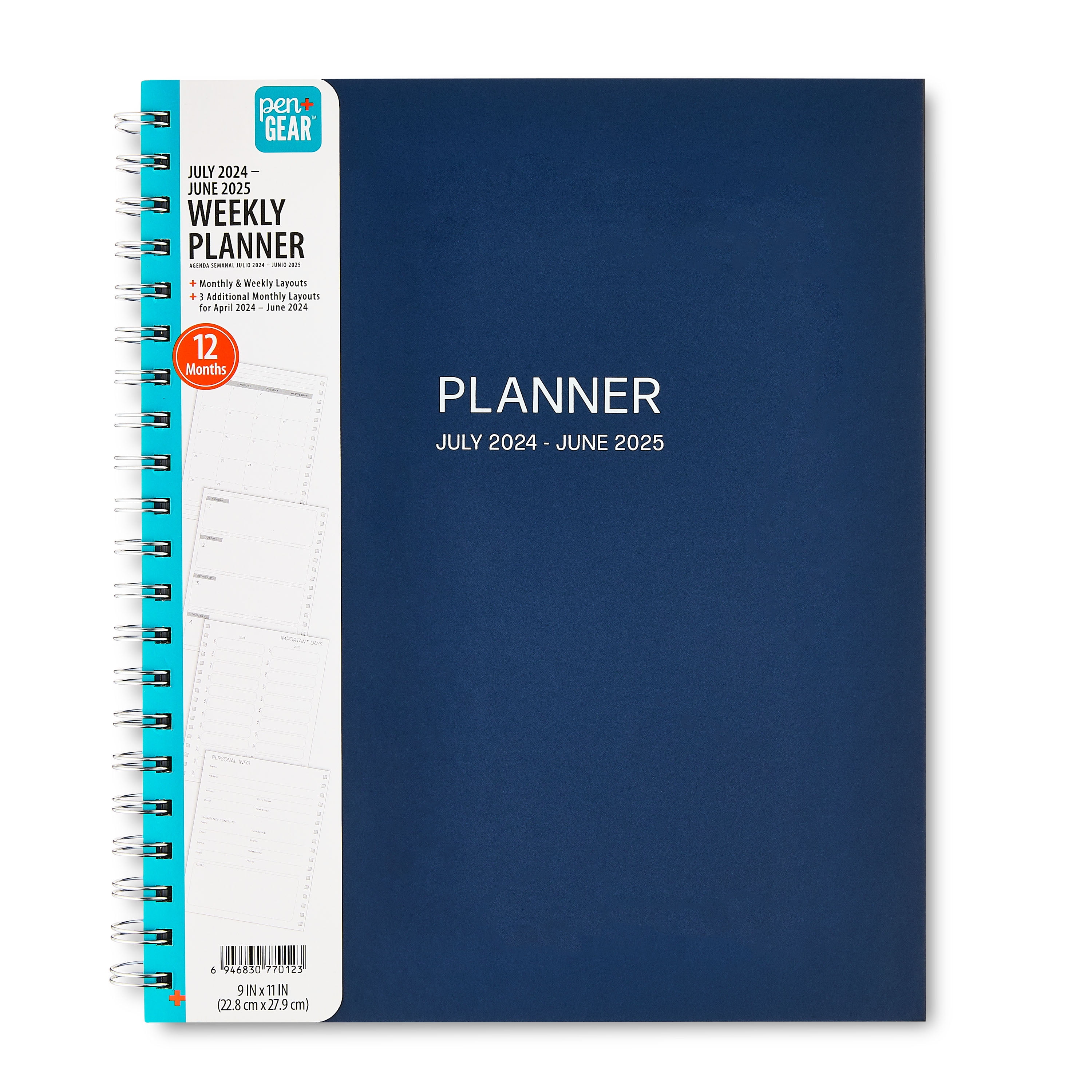 (2 pack) Pen+Gear Weekly Planner, 9" x 11", Navy Blue, July 2024 to June 2025
