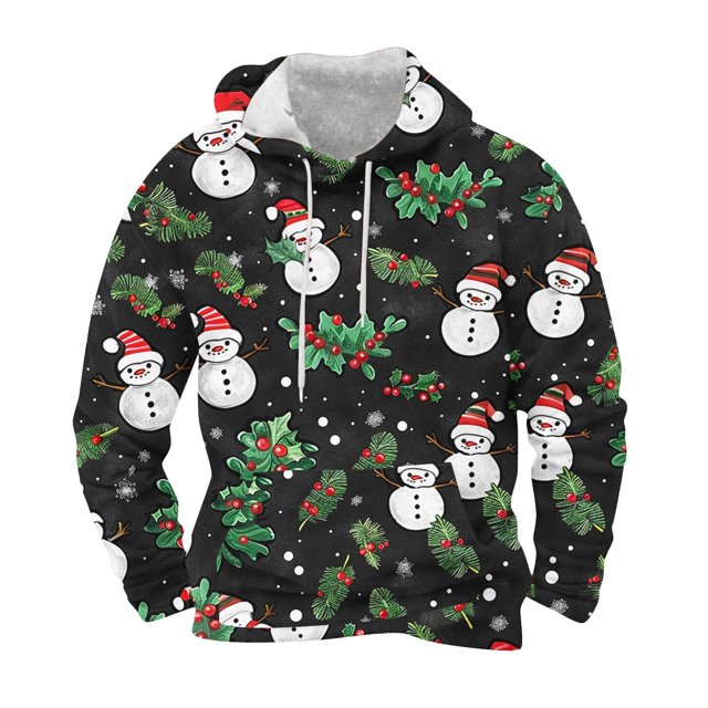 Sudadera con capucha para hombre, informal, con cordón, estampado navideño, deportiva, blusa de poliéster