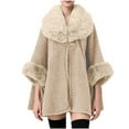 thumbnail image 2 of YYDGH Wrap Cape Women Faux Fur Collar Shawl Knit Poncho Cloak Cardigan Coat Evening Dress, 2 of 5