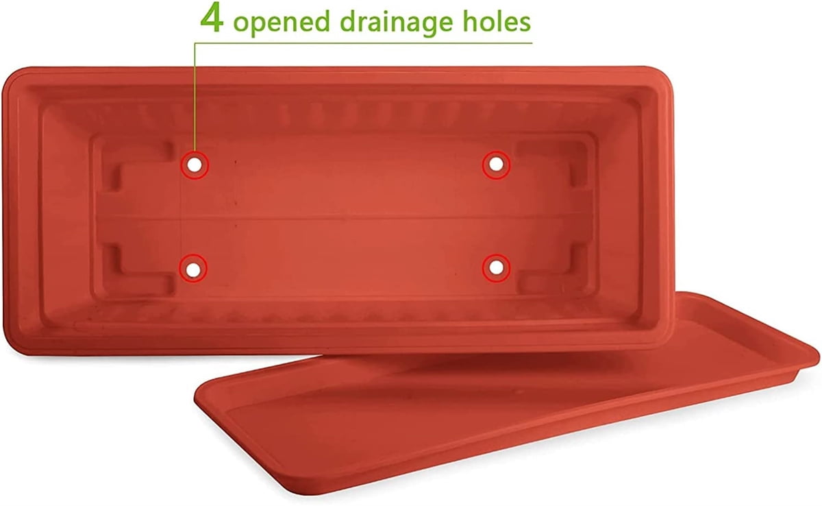 Casewin 3 Pack Window Box Planters, 17 Inches Plastic Rectangular Window Planters Flower Box Planter Plant Containers with Tray for Balcony, Windowsill, Garden (Terracotta)