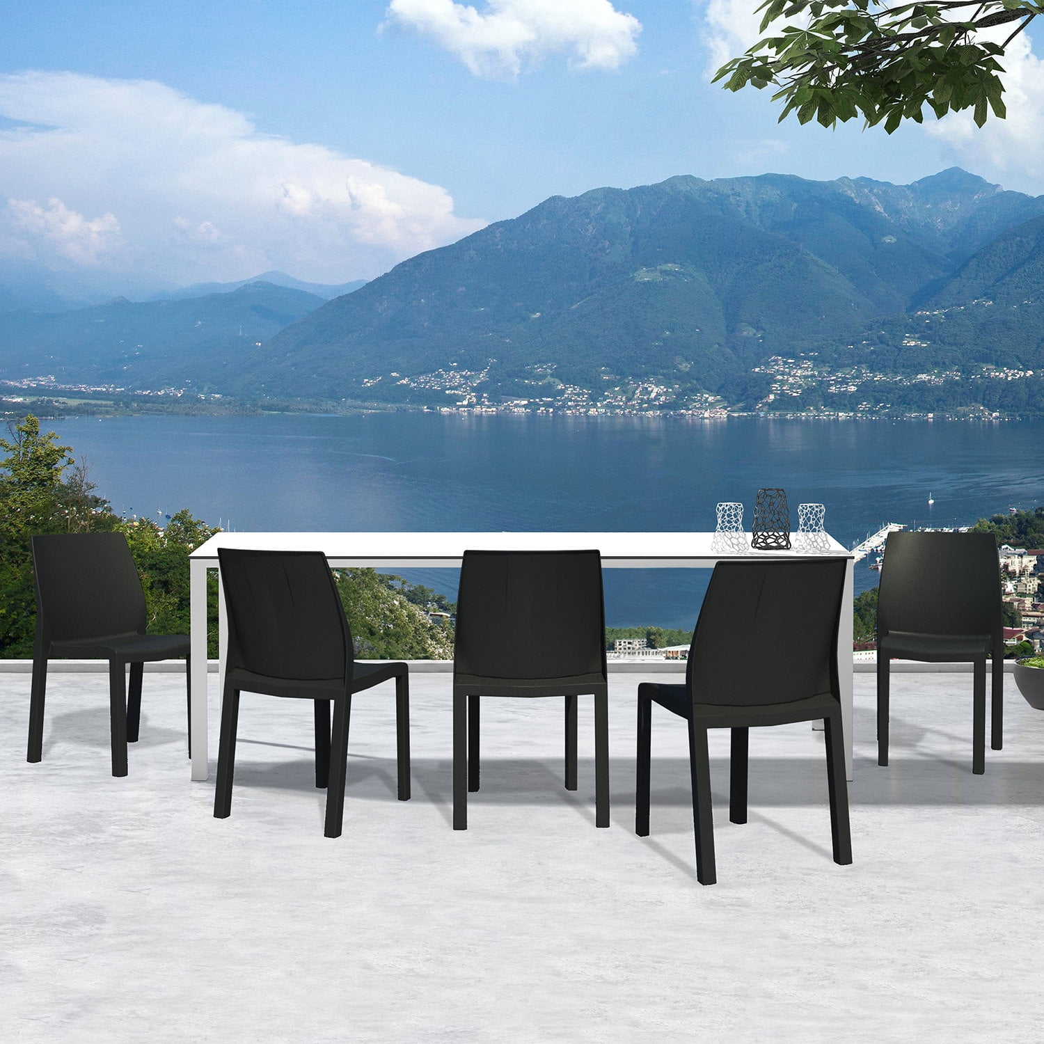 WRGHOME Palma Modern Outdoor/Indoor Plastic Resin Stacking Patio Dining Chairs  (Set of 2) - BLACK