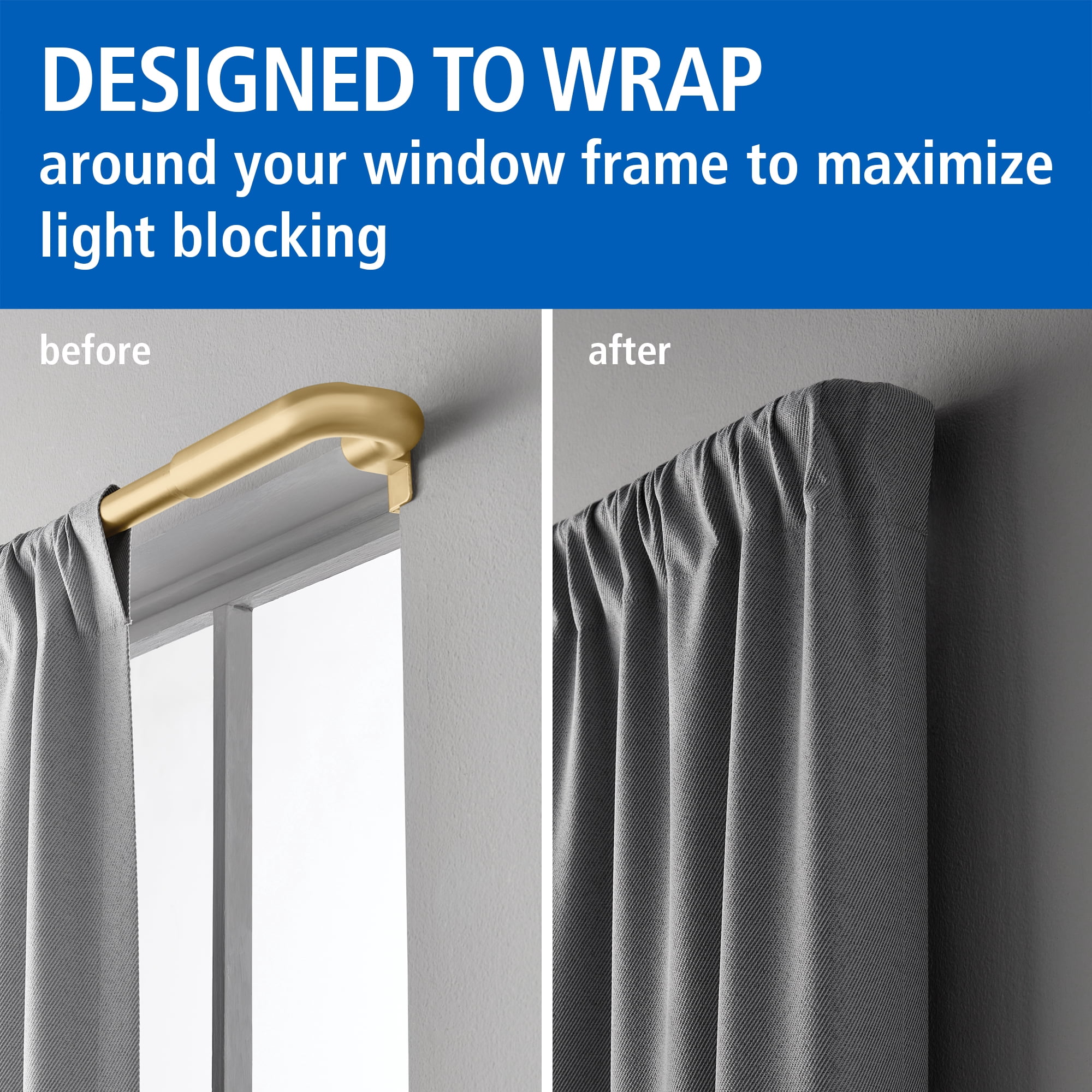 Mainstays Adjustable Wrap Around Tension Curtain Rod, 48" to 84", Room Darkening, Gold