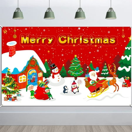 Image of Large Merry Christmas Banner for Xmas Decoration Christmas Wall Poster Decoration Christmas Indoor House Decoration Christmas Photo Background Backdrop Decoration 6 x 3.6ft Fabric