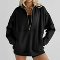 thumbnail image 3 of qucoqpe Women's Athletic Collar Half-Zip Pullover Sweatshirts Casual Long Sleeve Pocket Sweatshirt for Gym Running Daily Wear Black L, 3 of 5