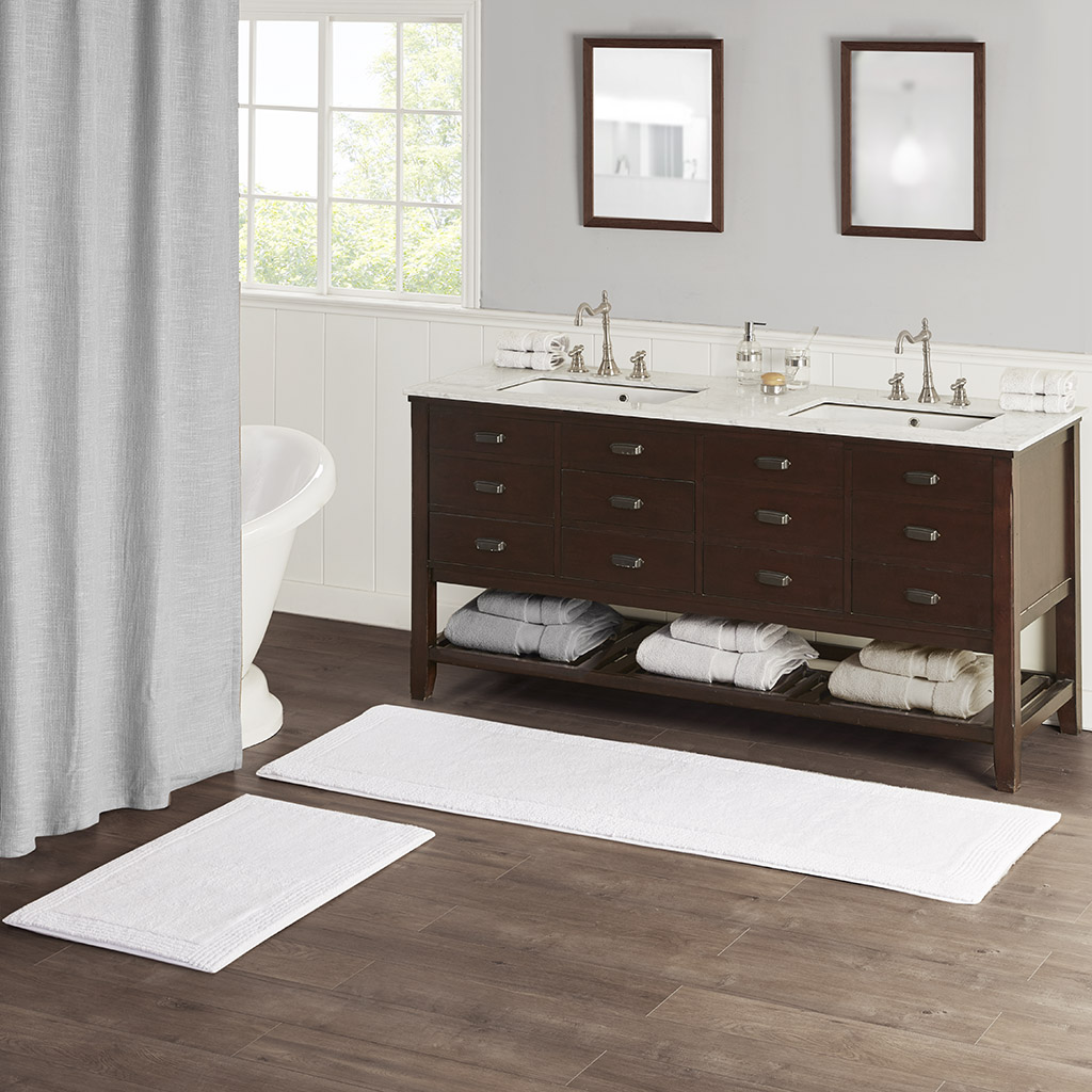 100% Cotton Tufted 3000 GSM Reversible Bath Rug 24x72 Inches White, Luxury Plush High Pile Bathroom Rug, Machine Washable Shower Mat for Bathroom