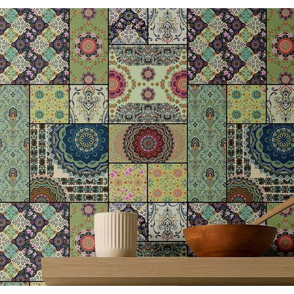 S4Sassy Peel & Stick Vinyl Wallpaper, Mosaic Tile Wallpaper Contact Paper Waterproof - Green, 25"x120" ,Removable Wall Covering for Bedroom, Living Room, Entryways