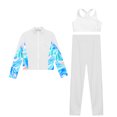 thumbnail image 4 of Alvivi Kids Girls Ice Skating Sport Outfit Long Sleeve Jacket +Tank Top + Pants Training Clothes Set White 14, 4 of 6