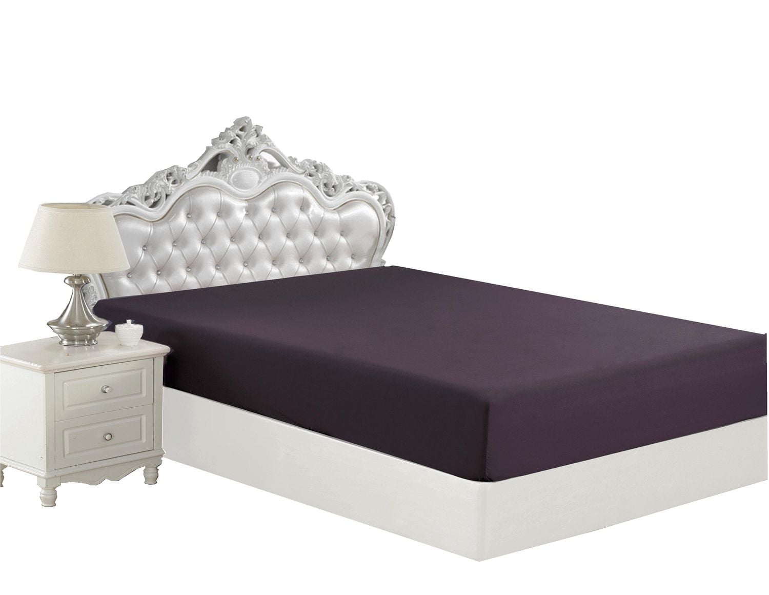 Drap-housse en bambou massif, ultra doux et soyeux, couleur aubergine, pour toutes les saisons