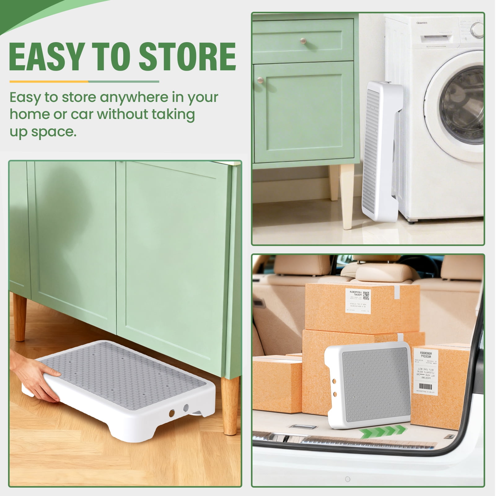 SOYO Heavy Duty Mobility One Step Stool, Indoor/Outdoor Non-Slip Step Platform Assistive Devices for Adults and Elderly, Portable Standing Supports for Cars, Bed, Door, Stair or Bathroom, White-Gray