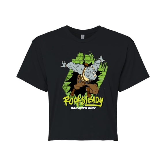 Teenage Mutant Ninja Turtles - Rocksteady Character - Juniors Cropped Cotton Blend T-Shirt