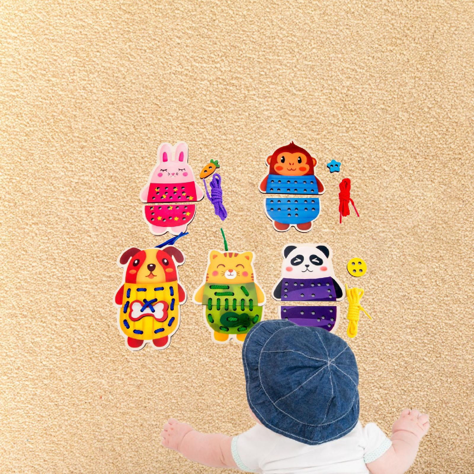 Lacing Cards Sewing Kit Wooden Threading Activity for Preschoolers Boys Girls Educational Motor Skills Development
