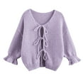 thumbnail image 4 of Cute Cardigans Women Fashion Three Quarter Sleeve Tie Front Sweater Round Neck Loose Bow Knitted Sweater Top Outerwear Coats, 4 of 5