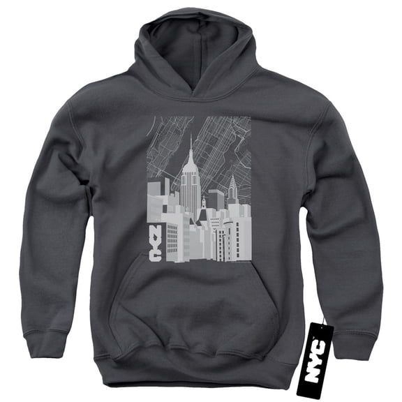 New York City Manhattan Monochrome Youth Pullover Hoodie Sweatshirt Charcoal
