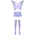 thumbnail image 3 of Eandarui 4 Piece Rave Outfits for Women Glossy Crop Top Miniskirt with Stockings Butterfly and Wings Purple M, 3 of 5