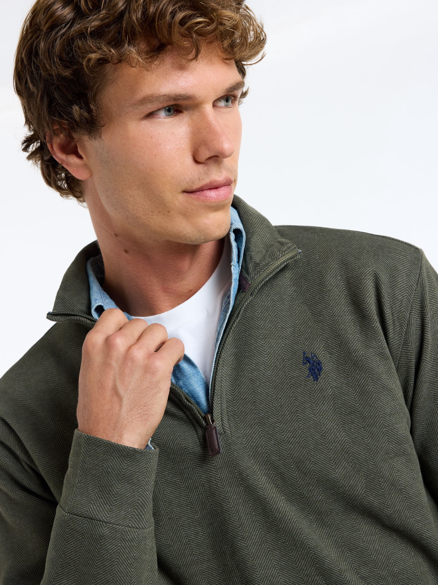 U.S. Polo Assn. Men's Premium Feel Herringbone Quarter Zip Pullover