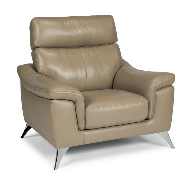 Moderno Leather Contemporary Upholstered Accent Chair in Beige