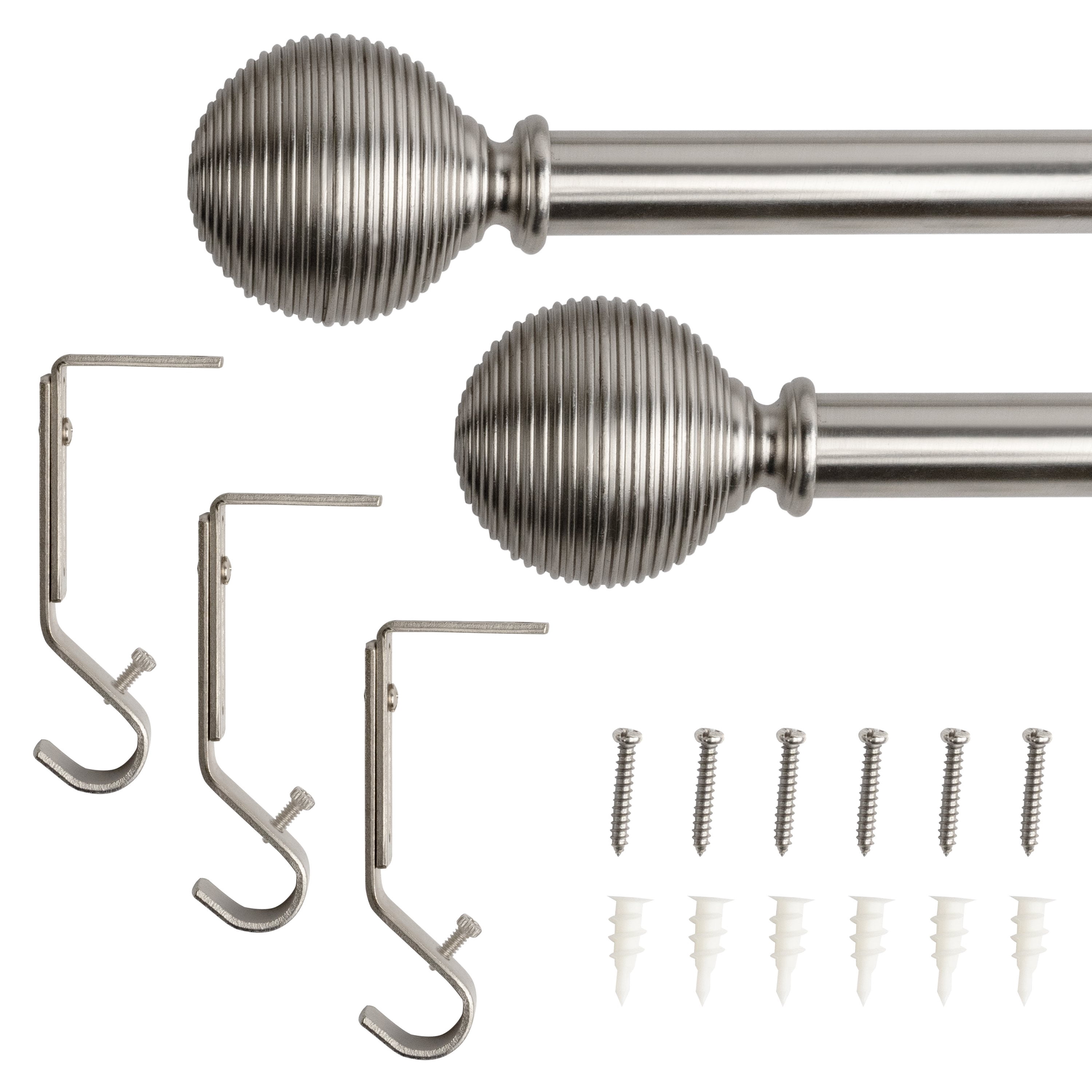 Lumi 3/4" Lined Ball Curtain Rod, Brushed Nickel, 66"-120"