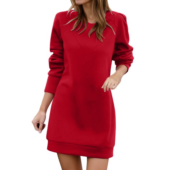 Fgnfyis Long Sleeve Sweater Dress for Women Winter Fall Fashion Casual Knitted Pullover Tunic Top with Pockets Soft Warm Wear Womens Sweatshirts RD1 M