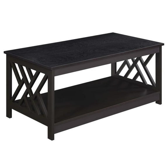 Pemberly Row Coffee Table with Shelf in Espresso Wood Finish