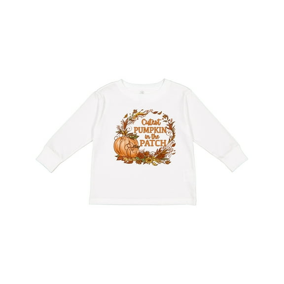Inktastic Cutest Pumpkin in the Patch with Autumn Leaves Boys or Girls Long Sleeve Toddler T-Shirt