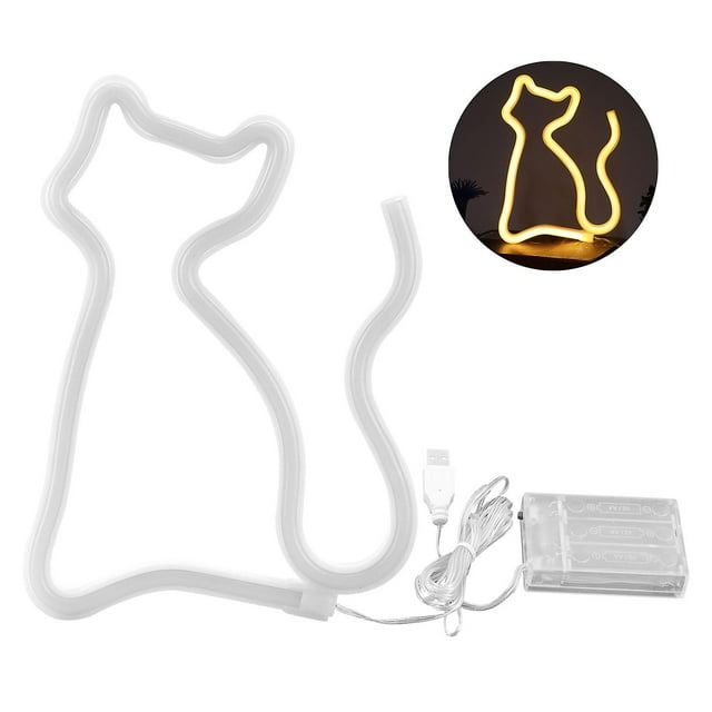 Cat Shape Neon Sign, LED Decorative Light for Wedding Party, USB/Battery Powered, Warm Color