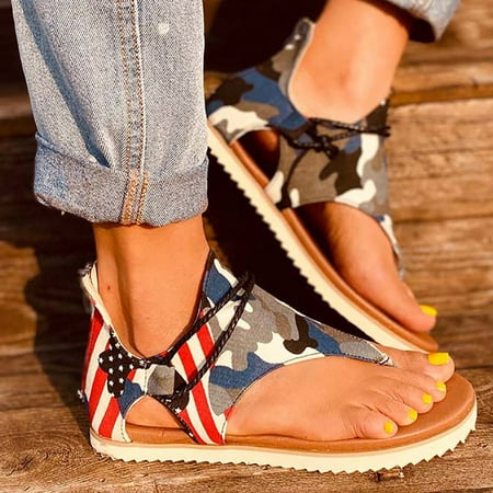 

Archer Fashion Women Summer Flip Flops Anti Skid Heel Zip Camouflage Sandals Flat Shoes