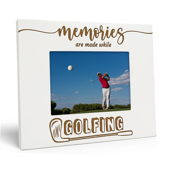 Darling Souvenir Made With Love Engraved Table Top Photo Frame Wooden Memories Are Made While Golfing Quotes White Picture Frame Gift For Golf Lover, 5x7 Photo Size Horizontal