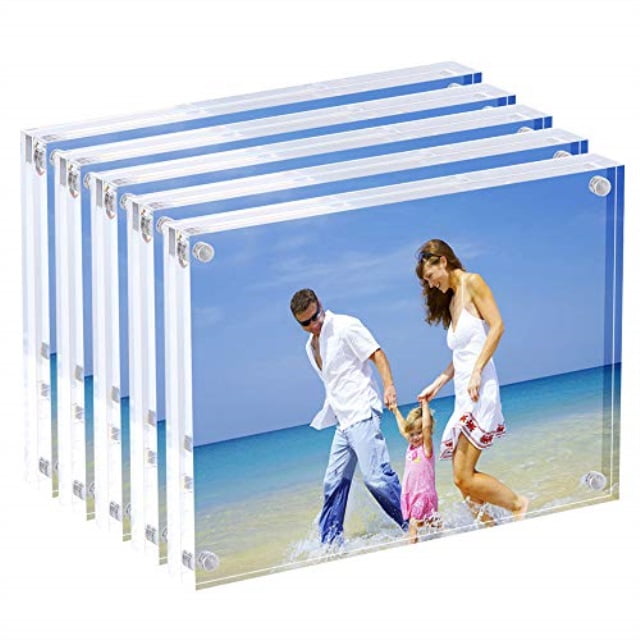 Magnetic Picture Frames 10MM Thickness Stand in Desk Table 5x7 Acrylic Photo Frame Clear 5 Pack 10