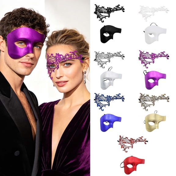 Zydvens Couples Halloween Mask Set for Adults - 2 Pcs Matching His and Hers Venetian Lace face mask halloween Costume Outfit - Pair of Glittery Halloween Masks for Adults