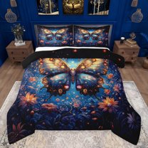 Feelyou 3D Dreamy Butterfly Full Size Comforter Sets for Women, Jungle Groovy Flower Bedding Comforter Set, Bling Star Galaxy Reversible Bedding Sets, Lightweight Room Decor, 3pcs