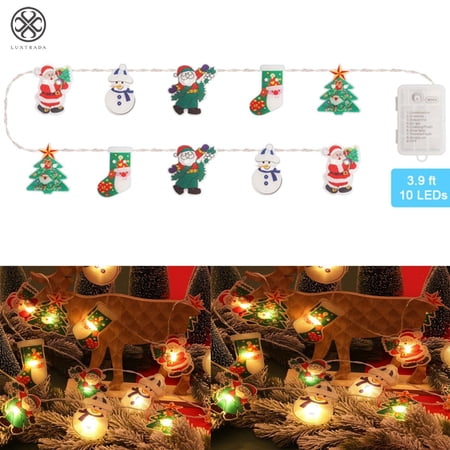 Luxtrada 10 Led Christmas String Lights 3.9 Ft Santa Claus Christmas Decorations Lights Battery Powered Xmas Decorative Lights for Christmas Tree Decor