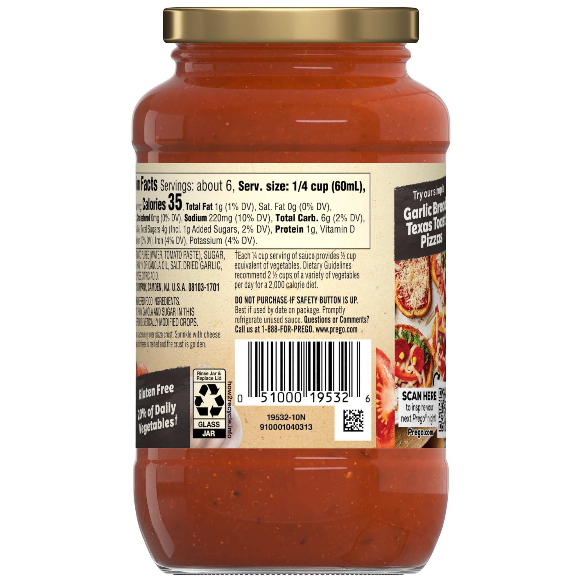 Prego Pizzeria Style Pizza Sauce, 14 oz Jar