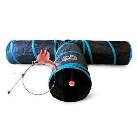 UPC: 0682318999797 | Feline Ruff Premium 3 Way Cat Tunnel. Extra Large 12 Inch Diameter and Extra Long. A Big Collapsible Play Toy. Wide Pet Tunnel Tube for Other Pets Too! Black/Blue