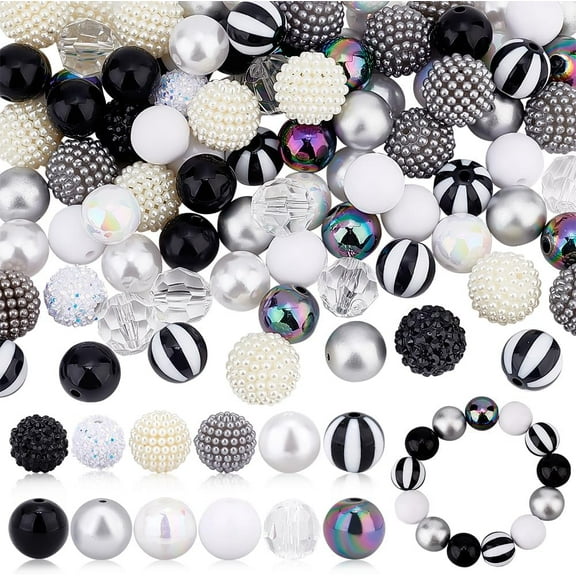 106pcs Chunky Beads 12 Styles Bubblegum Beads Black and White Crafts Beads Resin Chunky Gum Beads