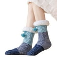 thumbnail image 4 of CUZIBR Wool Socks Thick Fuzzy Lined Cute Pompoms Crew Socks Grip Cozy Comfort Plush Winter Warmth Slipper Socks Comfy Dailywear,Sky Blue,One Size, 4 of 5