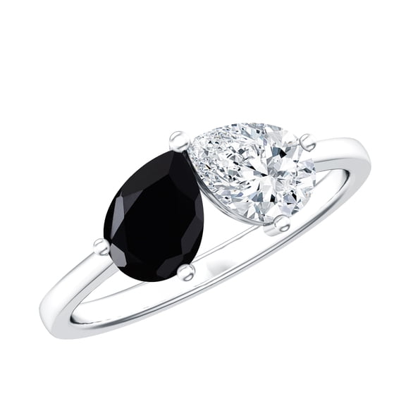 Rosec Jewels Lab Grown Black and White Diamond Ring - Toi Et Moi Promise Ring for Women (AAAA Grade) - Valentines Day Gift, 925 Sterling Silver, US 4.00