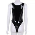 thumbnail image 5 of Women Glossy PVC Leather Bodysuit, Sexy Below Zipper Open Crotch, Hot Breast Exposed, Shiny Latex Tank Leotard Crotchless, 5 of 6