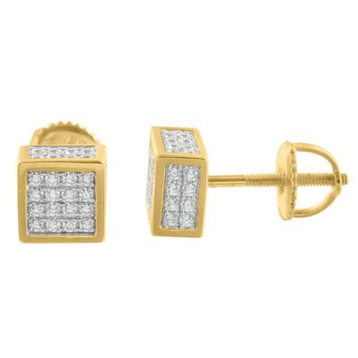 Cube Sterling Silver Earrings - Mens Gold Finish Earrings Square Cube Pave Sterling 925 Silver Lab Created Cubic Zirconias Sale