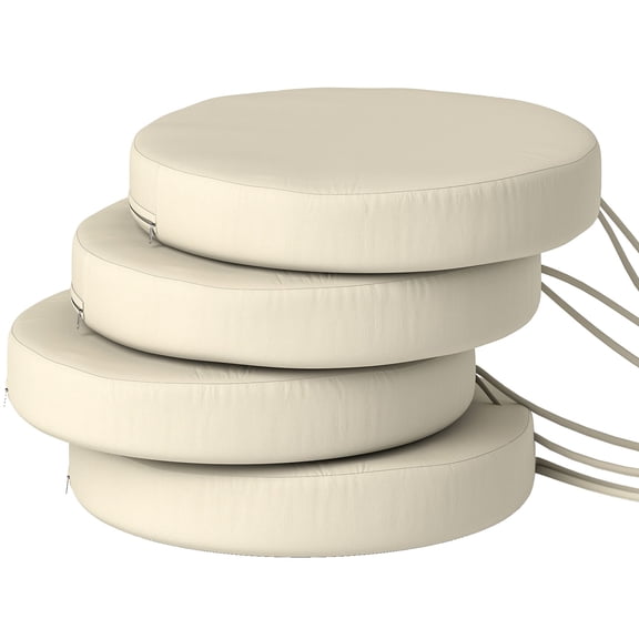 Outdoor Dining Chair Cushions Set of 4, 15x15 Inch Round Bistro Seat Cushions, Machine Washable Cream White Patio Furniture Cushions