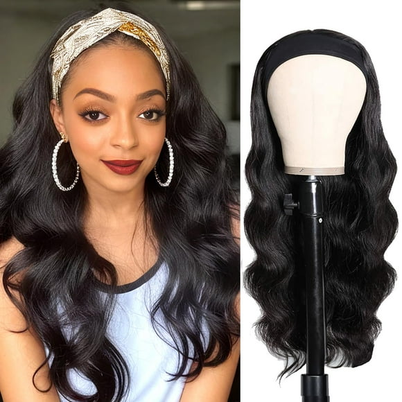 olimaruly Headband Wig Human Hair Body Wave Headband Wigs for Black Women 18 Inch Brazilian Virgin Hair Glueless None Lace Front Wig Human Hair Headband Wig 150% Density Natural Color