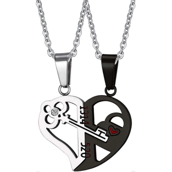 Necklace,2 Pieces 1314 520 Heart Shape Key Lock Puzzle Pendant Couple Love Necklace Valentine's Day Gift