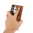 thumbnail image 4 of Wallet Back Case for Samsung Galaxy S22 Ultra with Wrist Strap, Stylish Magnetic Card Holder Finger Ring Kickstand PU Leather Lanyard Shockproof Slim Phone Case for Samsung Galaxy S22 Ultra, Brown, 4 of 7