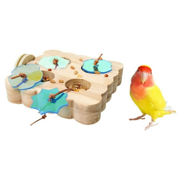 Bird Foraging Toys Wooden Foraging Feeder Interactive Foraging Toys for Parrot/ Small Sized Birds（4.3 ×4.3 ×1in）