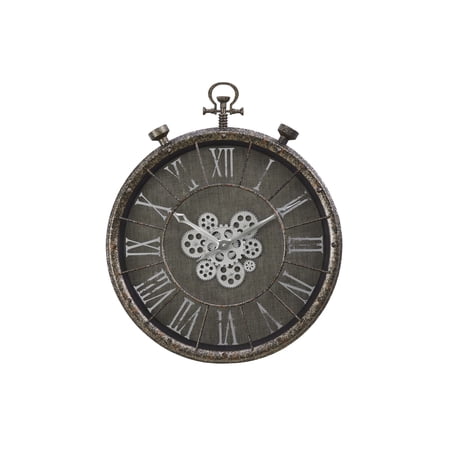 24 Large Vintage Industrial Wall Clock with Moving Gears, Steampunk Battery Operated Oversized Pocket Watch Design, Rustic Farmhouse Decor for Living Room, Office, Bar, Gray Bronze