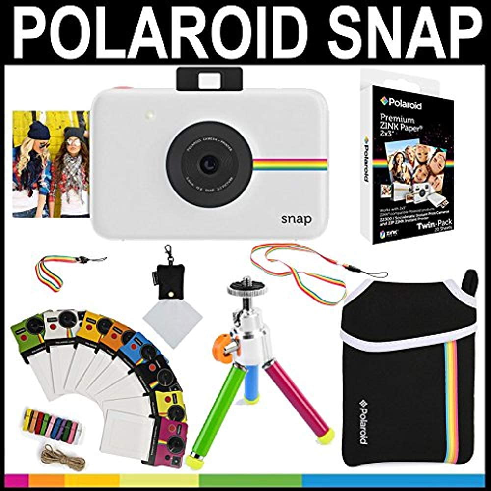 Polaroid Snap Instant Camera (White) + 2x3 Zink Paper (20 Pack) + Neoprene Pouch + Photo Frames