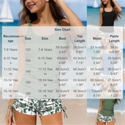 Fesfesfes Girls Summer Printed Split Swimsuit,Youth Surf Bathing Suit,Adjustable Spaghetti Straps Built-in Chest Pad,Round Neck Tankini Swimwear Set
