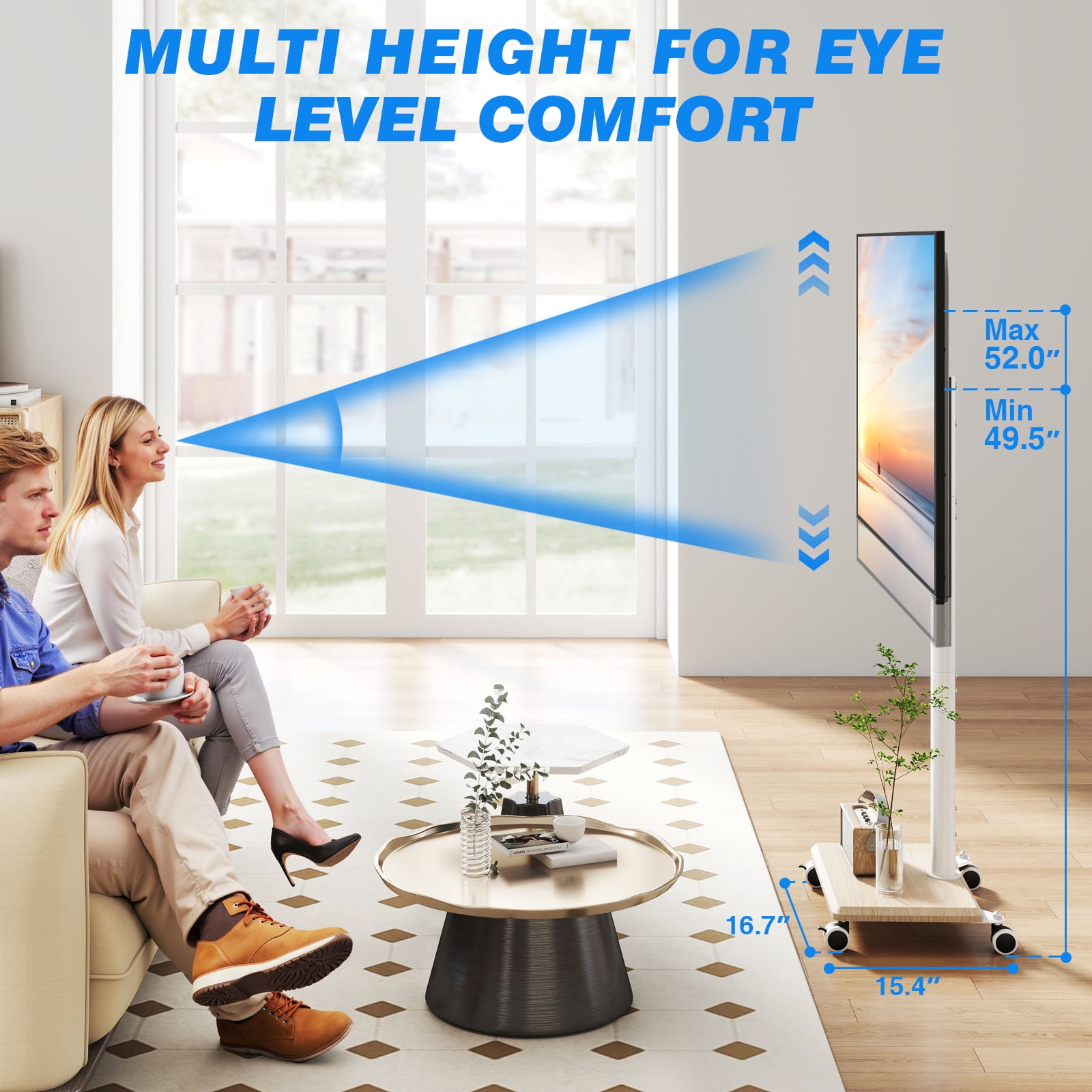 Universal Rolling TV Stand with Swivel Tilt, TV Mount Stand for 32-60 Inch Screens, Corner TV Stand with Height Adjustable Entertainment Wall Shelves